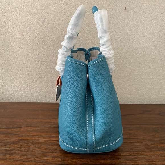 Peacock Blue 30 CM TPM Pebble Leather Satchel Tote Bag w/ Wide Crossbody Strap S - Picture 3 of 7